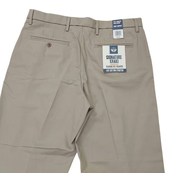 Dockers Pants Mens 36x32 Beige Pleated Front Stretch Flex Comfort Chino Office - Picture 6 of 11